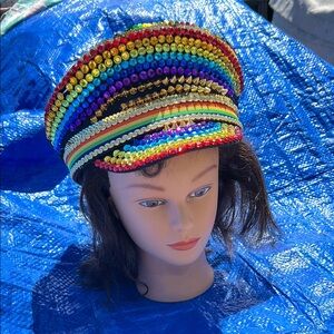 Rainbow Gay Pride Festival sequin Rave captain hat